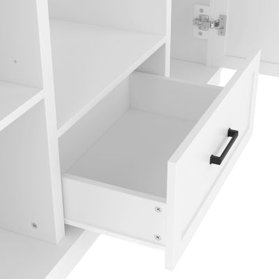 U-Can 85.2''H Hall Tree with Bench and 3 Hooks, Modern Entryway Storage Organizer Cabinet with 4 Doors, 1 Drawer and Adjustable Shelves for Hallway, Entryway, Living Room