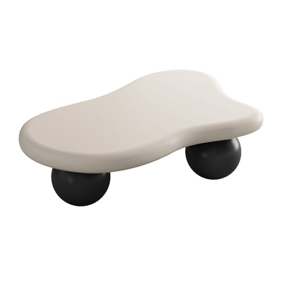 47 Inch Cloud Shaped Coffee Table with 3 Ball Legs for Living Room, White Top Black Legs