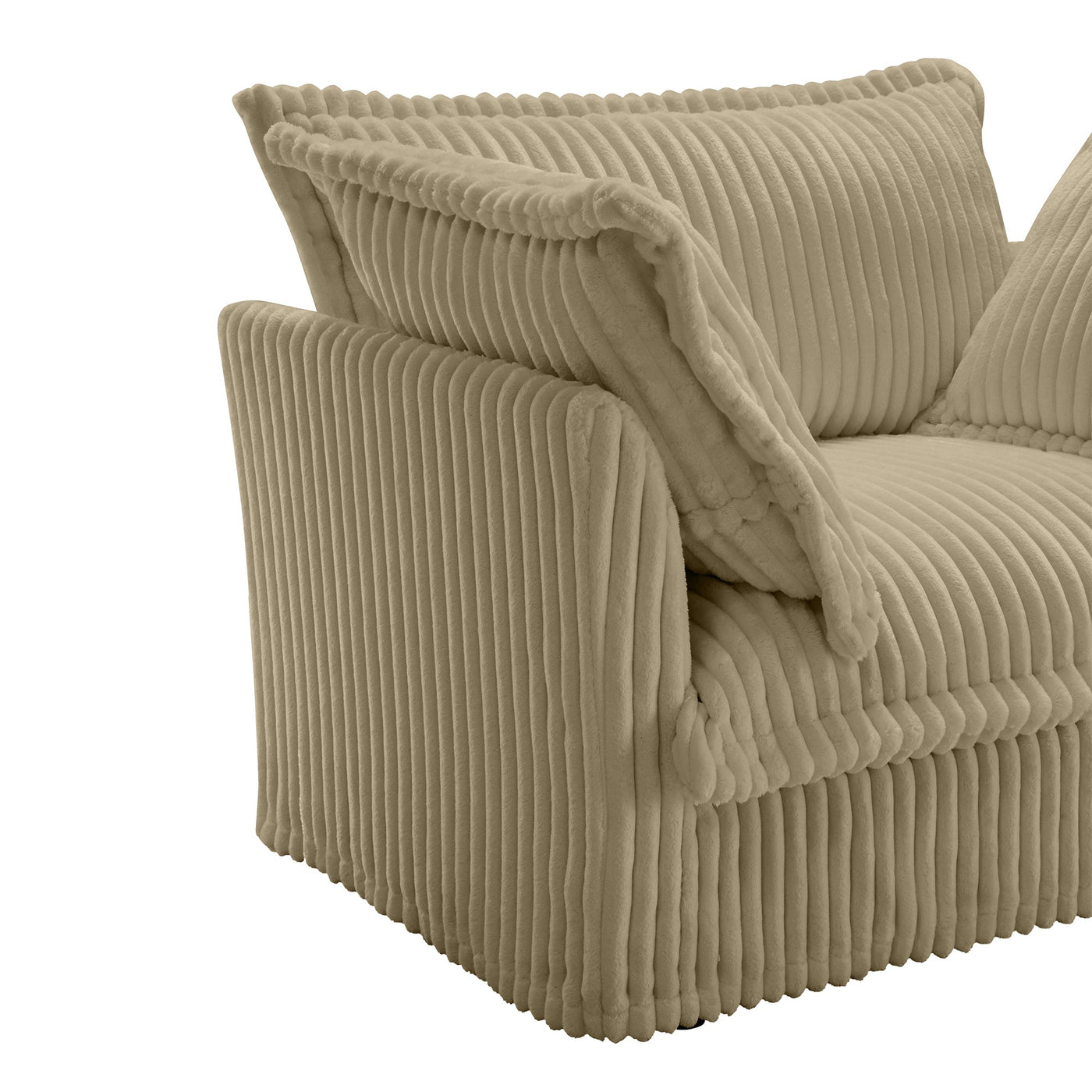 Slip-covered Armchair with 1 Big Back Cushion and 2 Big Toss Pillows, Single Deep Seat Comfy Single Couch Sofa Multiple Large Soft Pillows, Camel Corduroy Fabric