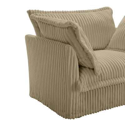Slip-covered Armchair with 1 Big Back Cushion and 2 Big Toss Pillows, Single Deep Seat Comfy Single Couch Sofa Multiple Large Soft Pillows, Camel Corduroy Fabric