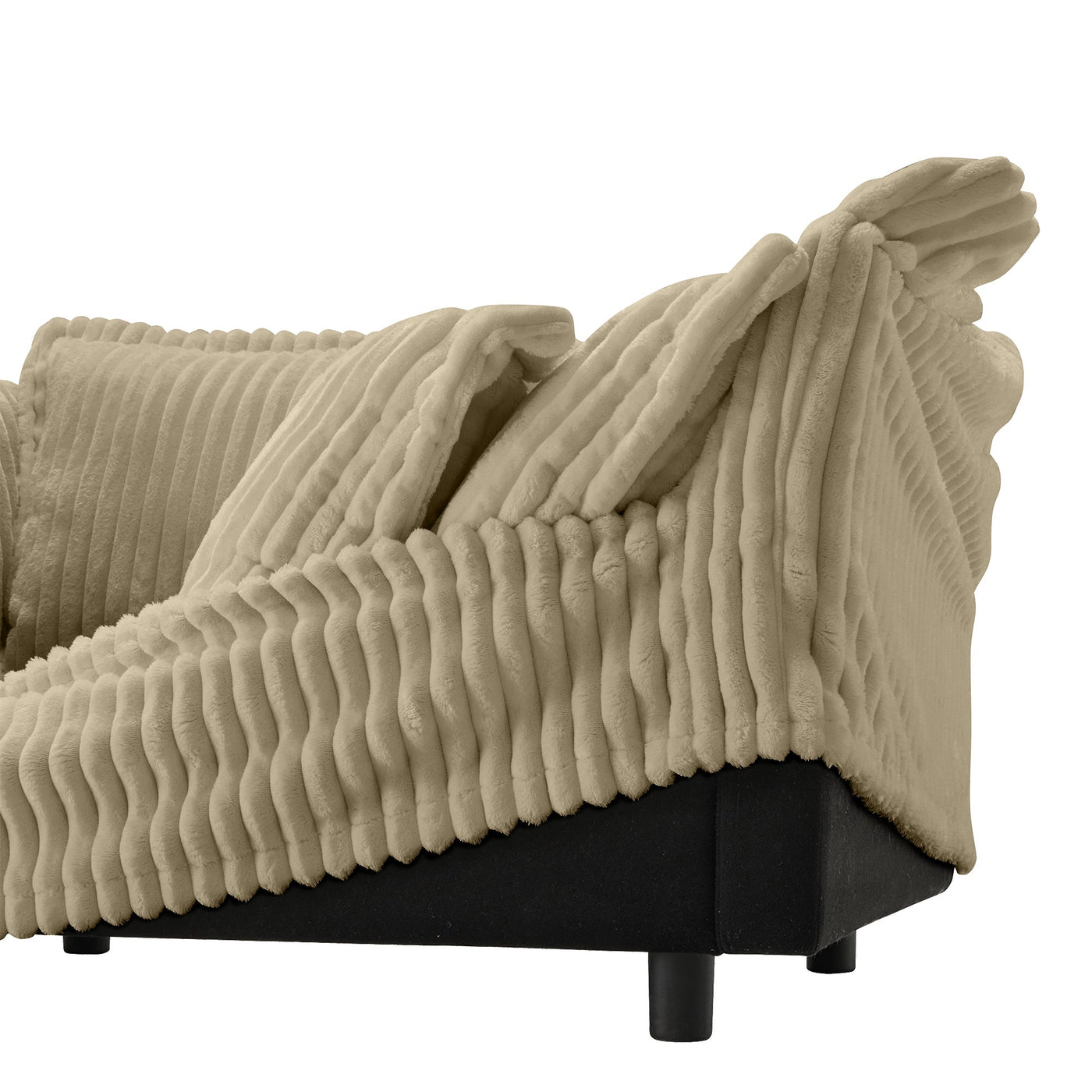 Slip-covered Armchair with 1 Big Back Cushion and 2 Big Toss Pillows, Single Deep Seat Comfy Single Couch Sofa Multiple Large Soft Pillows, Camel Corduroy Fabric