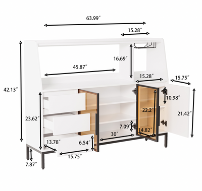 Modern sideboard with 3 drawers and glass door locker, side cabinet can store wine glasses