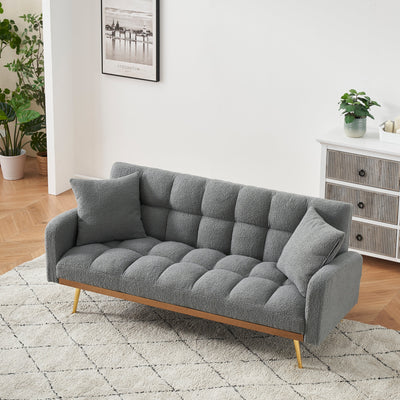 69 Inch Sofa Bed Gray with Adjustable Teddy Sofa for Small Space Living Room and Bedroom