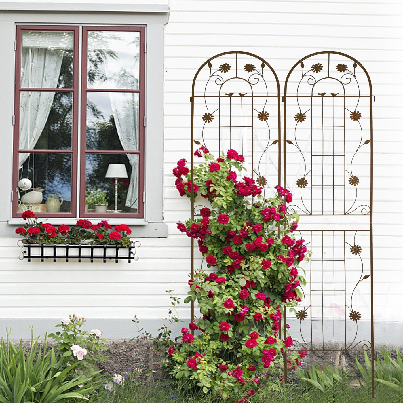 2 Pack Metal Garden Trellis 86.7' x 19.7' Rustproof Trellis for Climbing Plants Outdoor Flower Support Brown