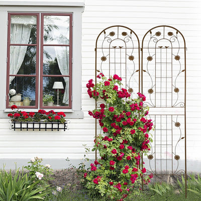 2 Pack Metal Garden Trellis 86.7' x 19.7' Rustproof Trellis for Climbing Plants Outdoor Flower Support Brown