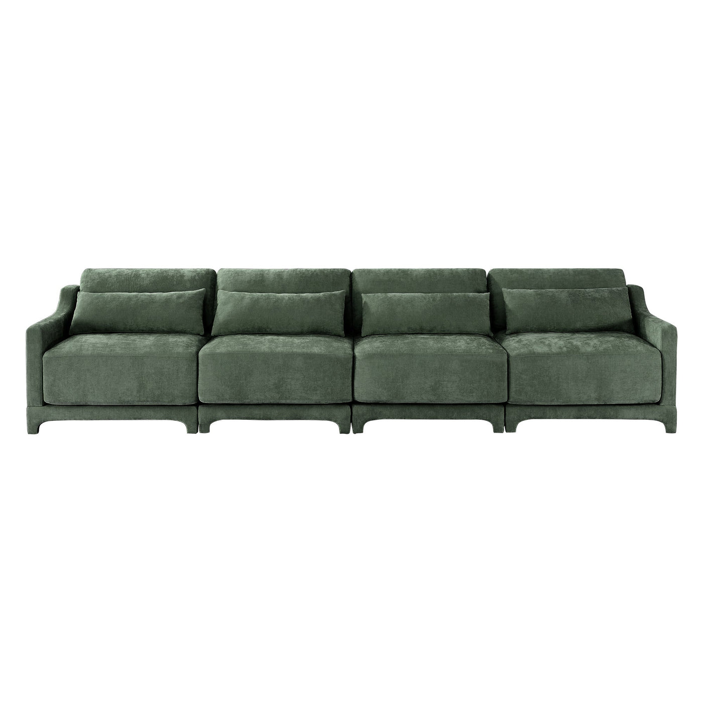 Ergonomic Green Chenille Four-Seater Sofa with Lumbar Pillow, Solid Wood Frame, High-Resilience Sponge