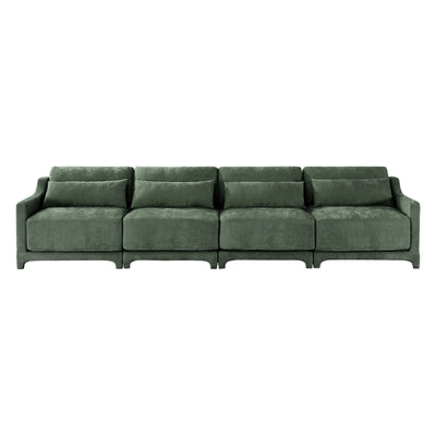 Ergonomic Green Chenille Four-Seater Sofa with Lumbar Pillow, Solid Wood Frame, High-Resilience Sponge
