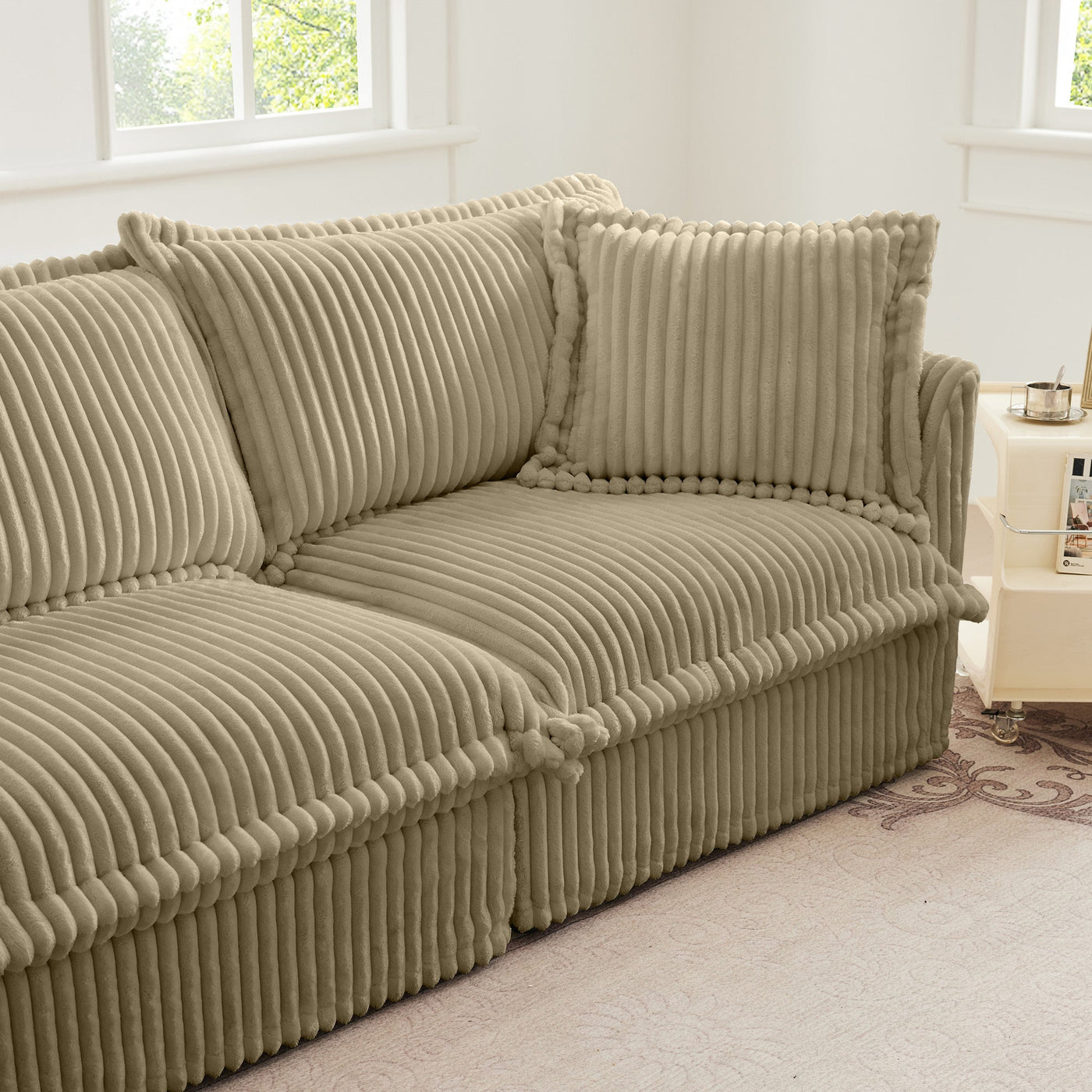 Slip-covered Armchair with 1 Big Back Cushion and 2 Big Toss Pillows, Single Deep Seat Comfy Single Couch Sofa Multiple Large Soft Pillows, Camel Corduroy Fabric