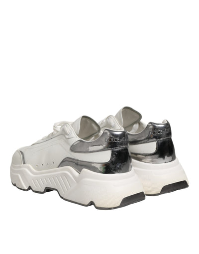 Dolce & Gabbana White Silver DAYMASTER Leather Men Sneakers Shoes