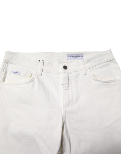 Dolce & Gabbana Off White Cotton Stretch Slim Fit Denim Jeans
