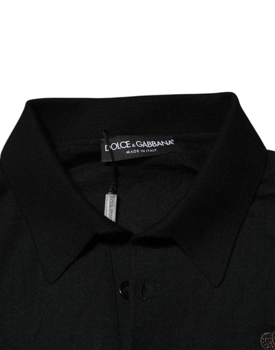 Dolce & Gabbana Black Logo Patch Collared Pullover Sweater