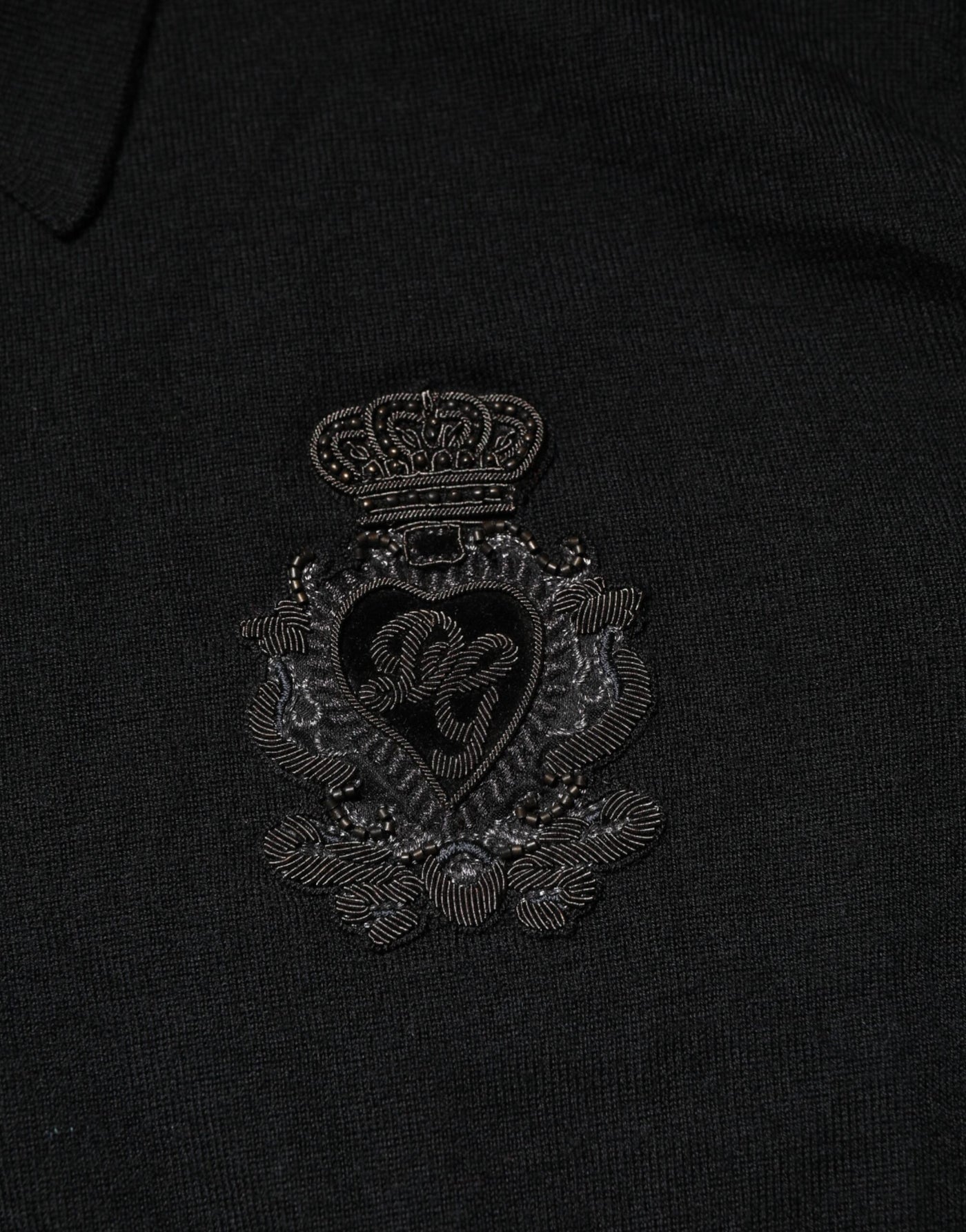 Dolce & Gabbana Black Logo Patch Collared Pullover Sweater