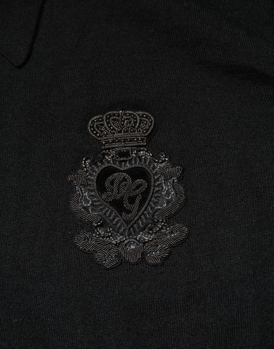 Dolce & Gabbana Black Logo Patch Collared Pullover Sweater