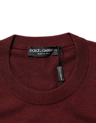 Dolce & Gabbana Maroon Cashmere Crew Neck Pullover Sweater