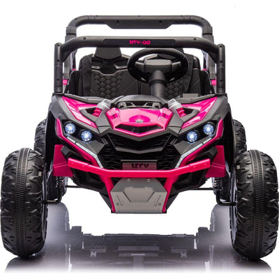 24V Two-Seater Kids Ride On UTV W/Parents Remote Control,Four-Wheel Suspension,Slow Start,Large wheel design,Anti-collision bar,Storage space,Music,USB,Bluetooth,Volume control,LED lights for Kids 3+.