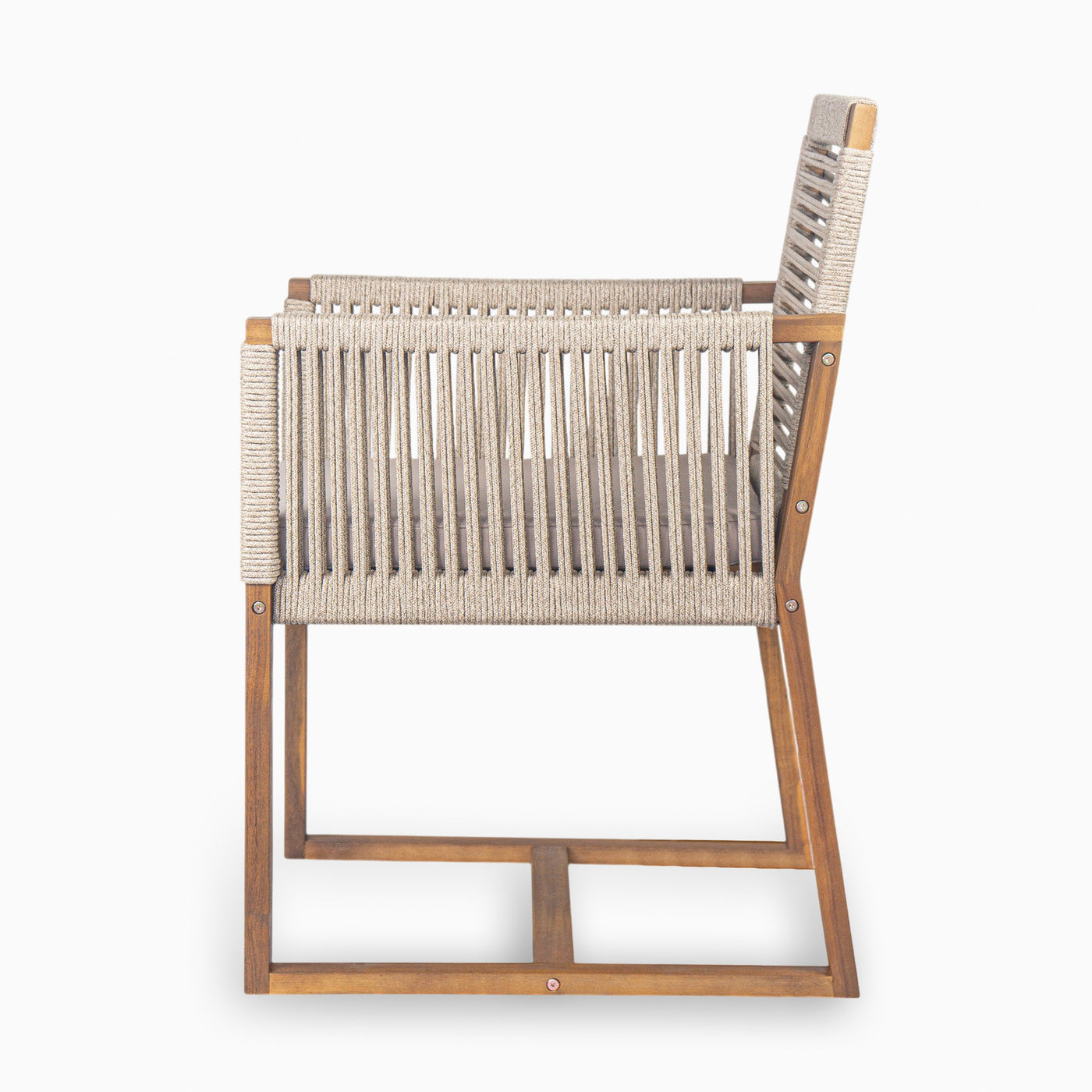 Acacia Wood Outdoor Dining Chairs Set of 2 with Rope Design Back and Arms, Washable Cushion, Light Brown