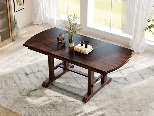 6-Piece Extendable Dining Table Set, 60–78 in. Wood Table with Removable Leaf, 4 Upholstered Chairs and Bench, Cherry Finish