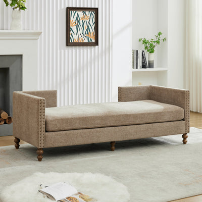 Upholstered Chaise Lounge Indoor with Nailheads, Sleeper Sofa Couch with 4 Throw Pillows & 2 Bolsters, Daybed with Rubberwood Legs, Taupe Chenille,75.2'' Wide
