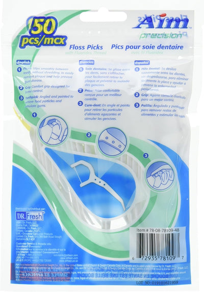 Aim Precision Floss Picks with Fluoridex Thread 50 ct (Pack of 6)