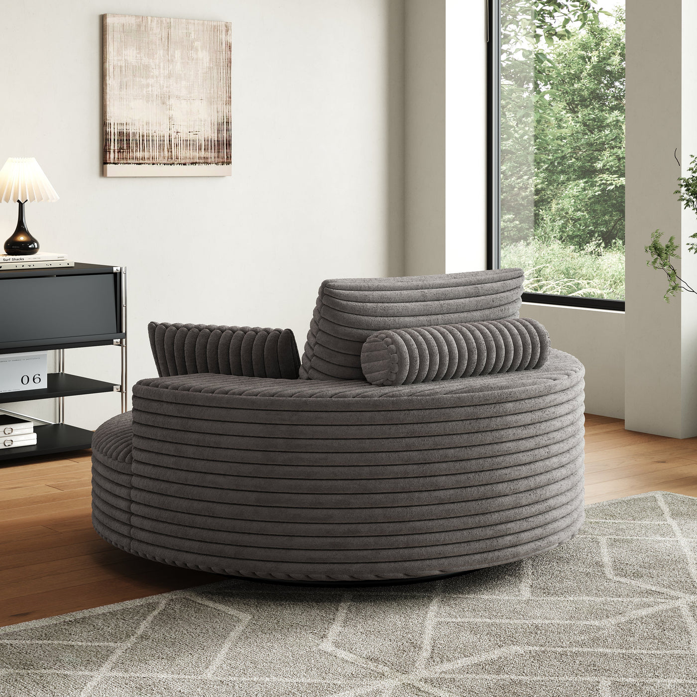 55''L Corduroy Chenille Foam Single Swivel Chair, Fluffy Modern Sleeper, 360 Degree Swivel Chair for Living Room, Bedroom, Lounge and Projection Room