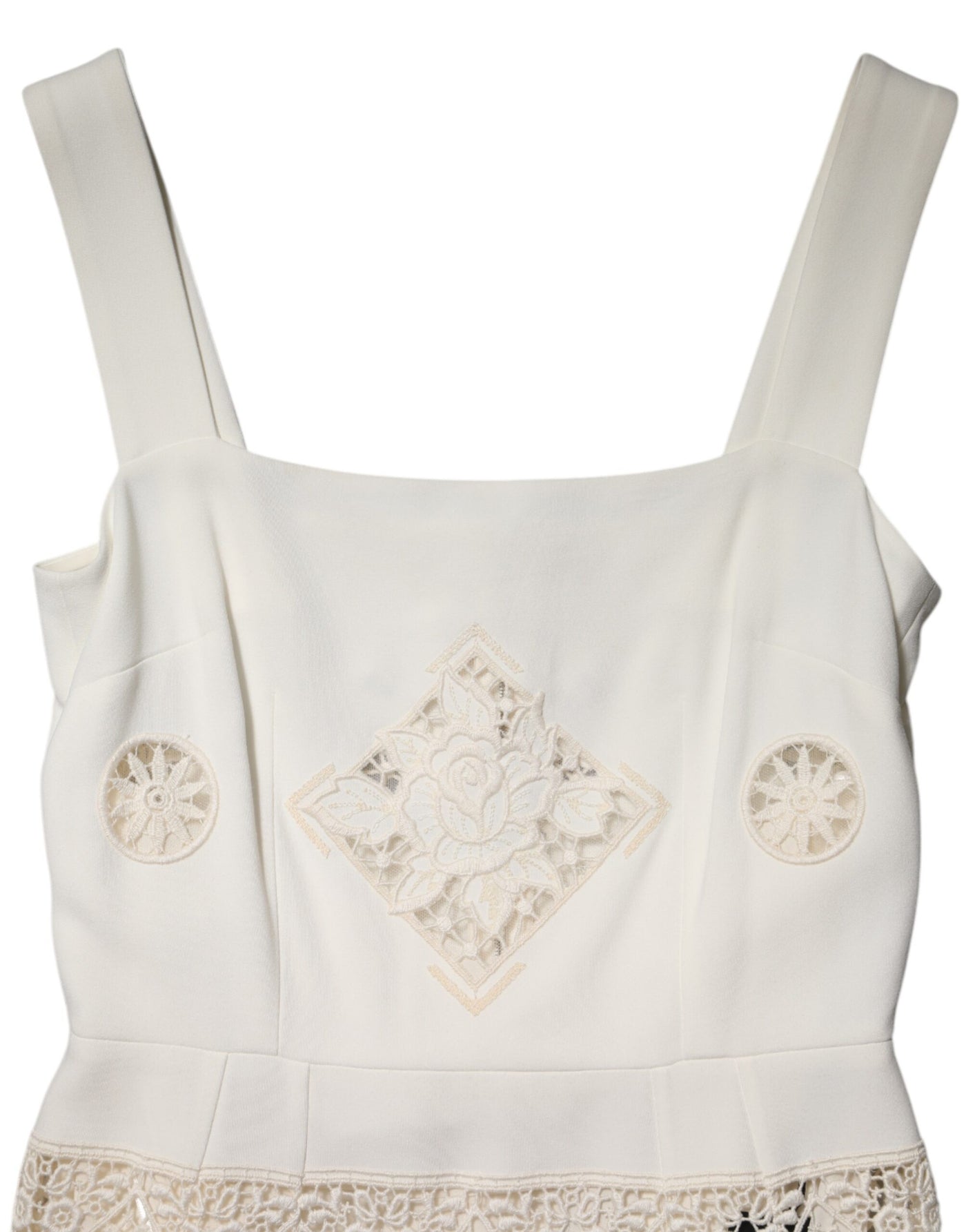 Dolce & Gabbana White Floral Lace Sleeveless Midi Dress