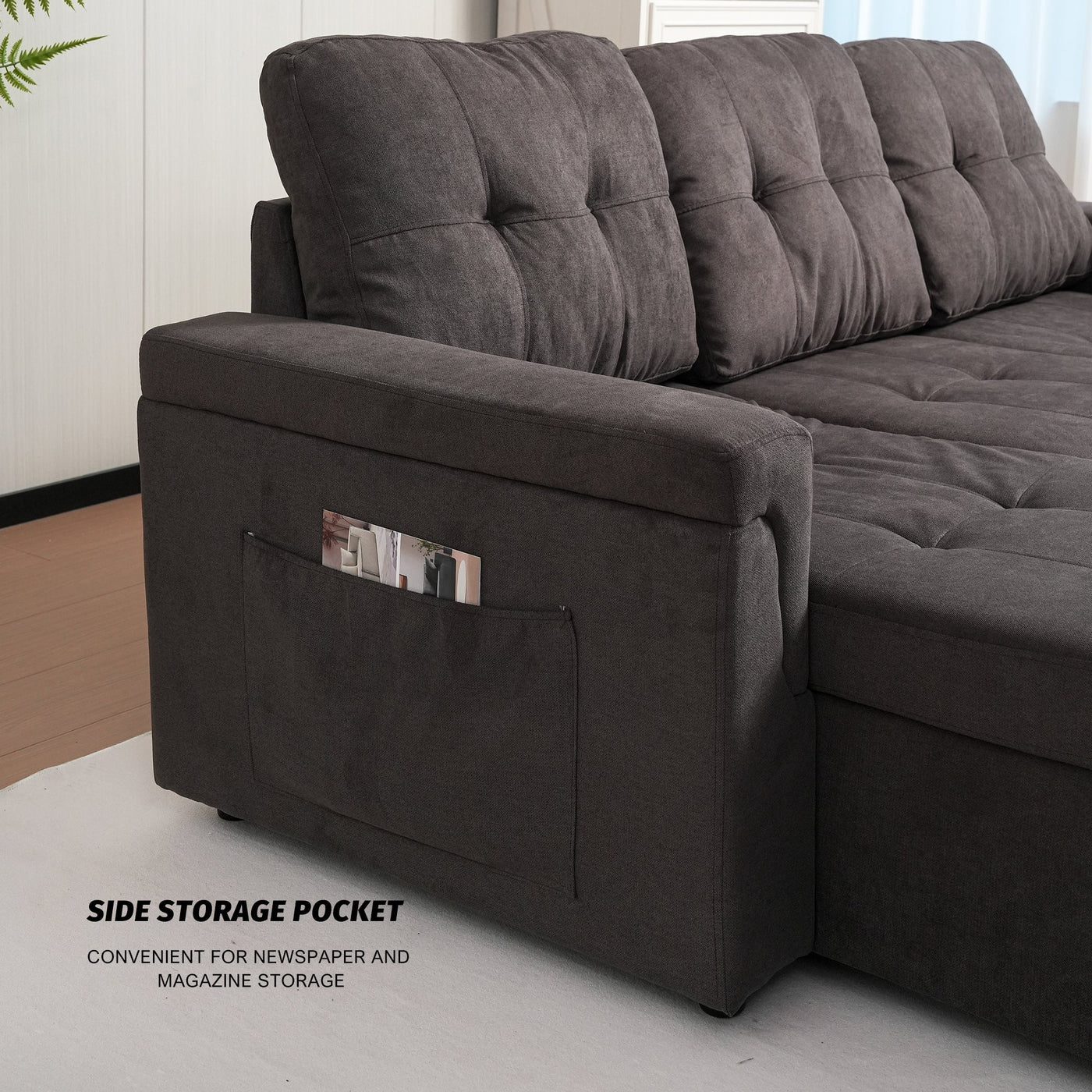 Upholstered Sleeper Sofa, L Shaped Sectional Couch with Reversible Storage, Convertible Corner Lounge Couches w/Pull Out Sofa bed for Living Room, Apartment,