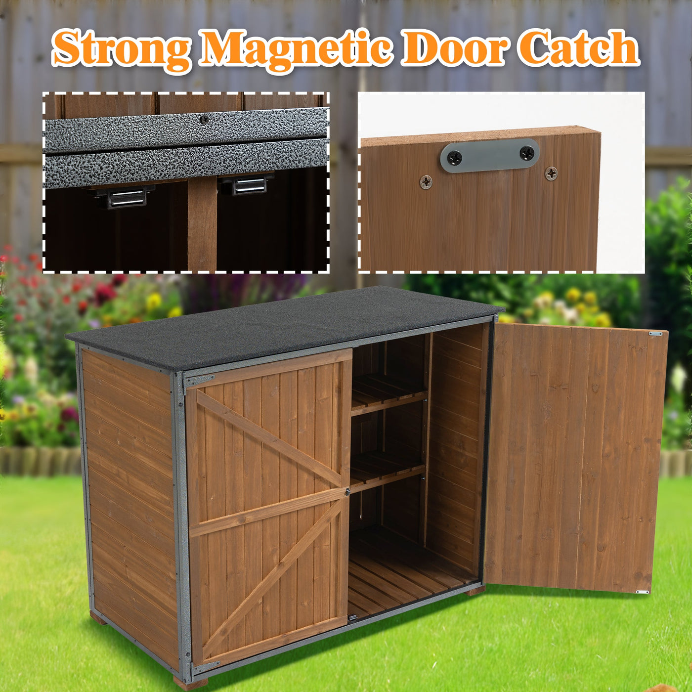Outdoor Storage Cabinet 50.4'L X 26.8'W X 41'H, Garden Shed Tool Shed with Metal Frame Structure for Backyard Garden Patio Lawn (Brown)