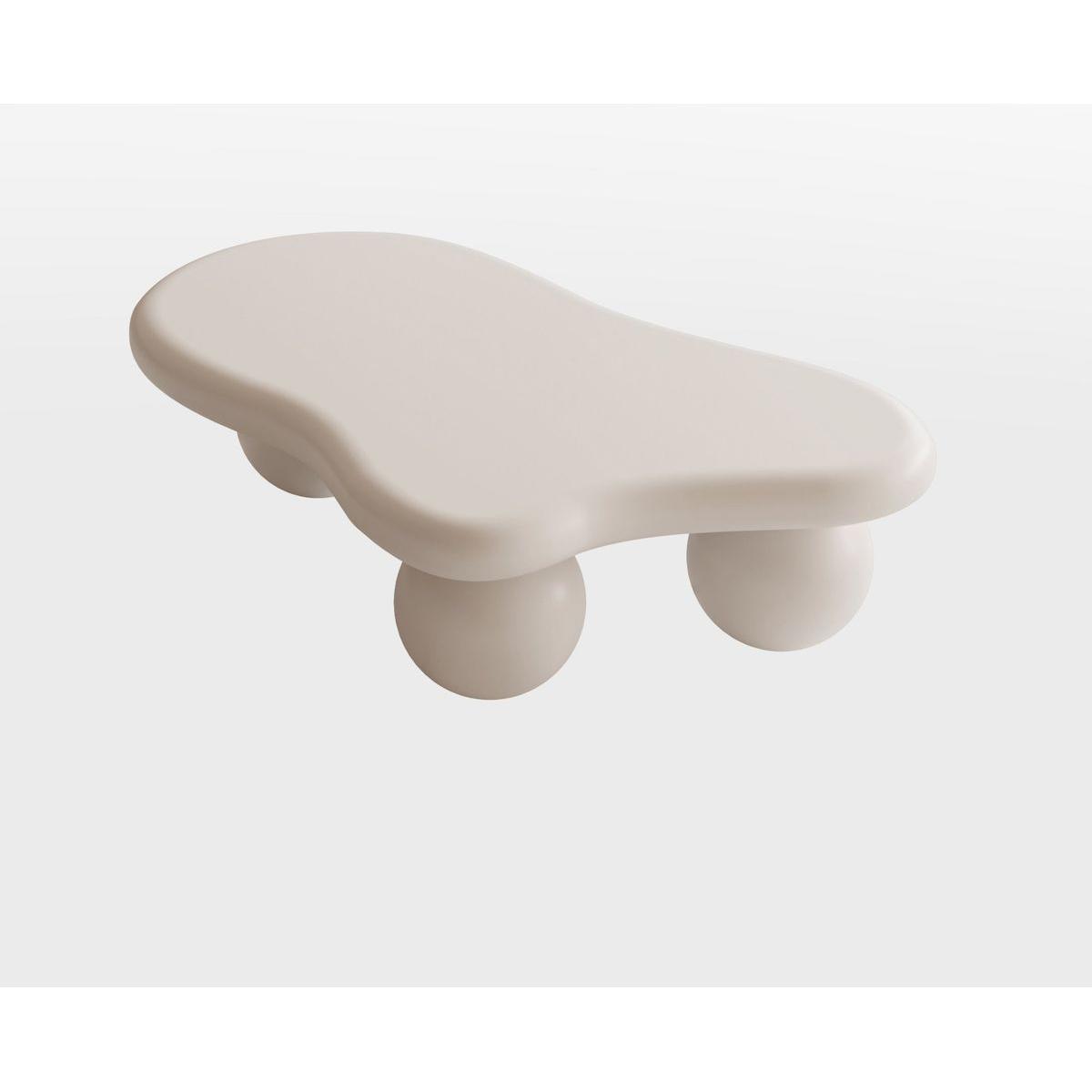 40 Inch Cloud Shaped Coffee Table with 3 Ball Legs for Living Room, Cream White
