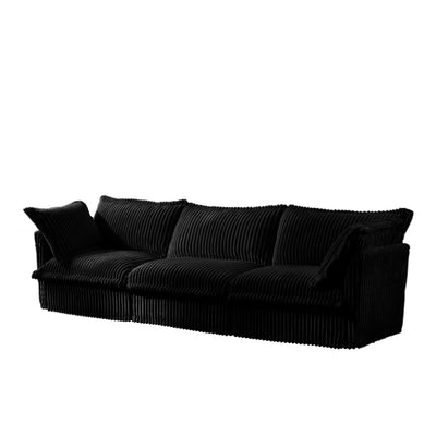 Slipcovered Sofa Couch, Modern 3 Seater Sofa with Suppleness Armrests,Deep Seat Sofa with Soft Multiple Big Pillows, Comfy Couch for Living Room, Apartment,Black Corduroy Fabric
