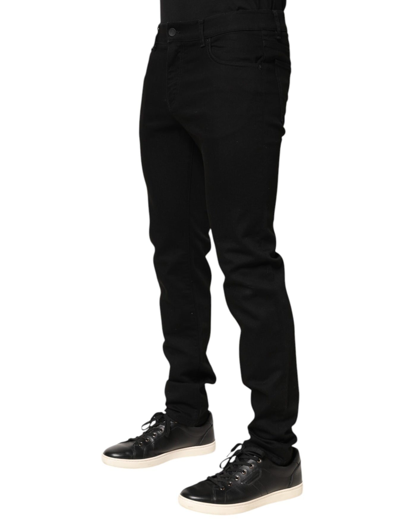 Dolce & Gabbana Black Cotton Mid Waist Skinny Men Denim Jeans