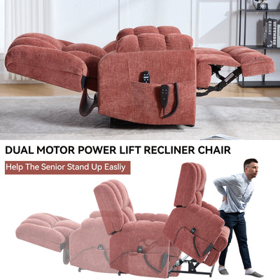 Dual Motor Heat Massage Infinite Position Up to 350 LBS Electric Power Lift Recliners with Power-Remote, Medium-firm and Heavy Duty, Red