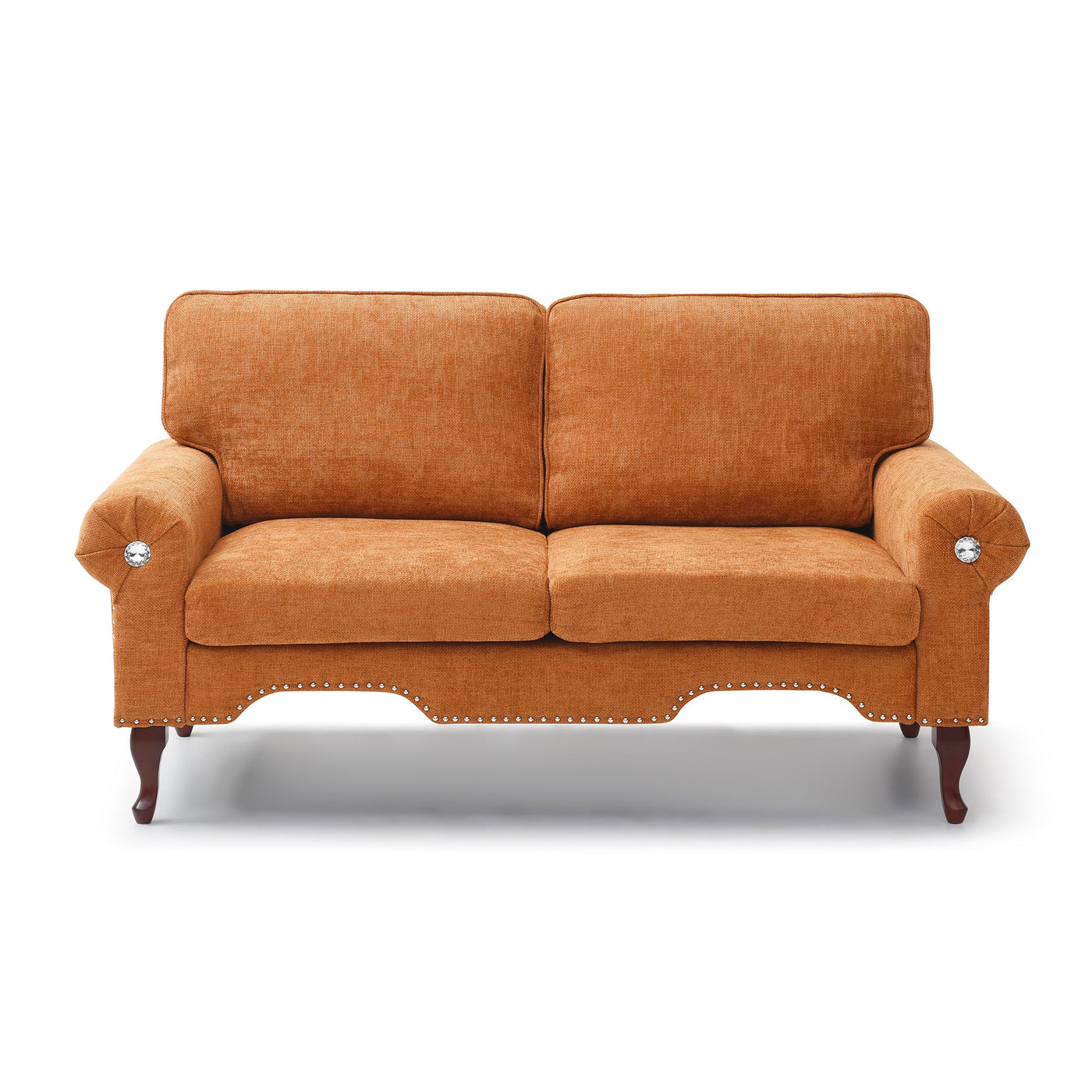 66-Inch Modern Linen Loveseat Sofa with Wooden Legs & Crystal button and Copper Nail, Tufted Backrest, Perfect for Living Room, Bedroom, or Office (Orange)