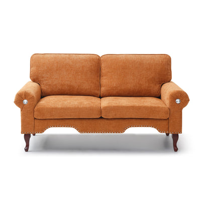 66-Inch Modern Linen Loveseat Sofa with Wooden Legs & Crystal button and Copper Nail, Tufted Backrest, Perfect for Living Room, Bedroom, or Office (Orange)
