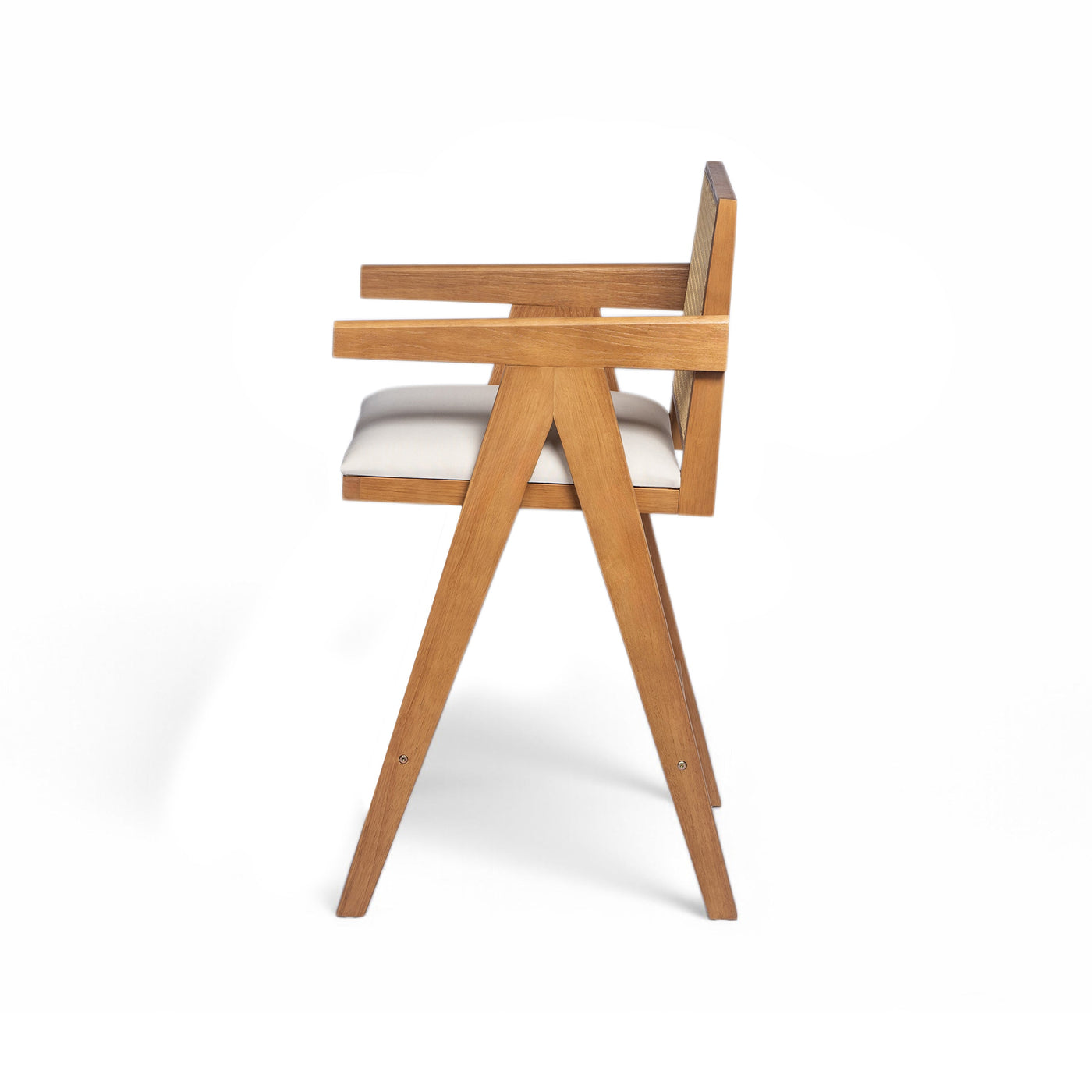 27' Height, Cream Woven Cane Plastic Backrest Bar Stool - Foam-Padded Fabric Seat & Durable Rubberwood Frame