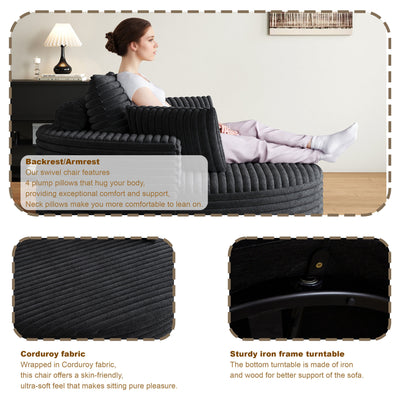 55''L Corduroy Chenille Foam Single Swivel Chair, Fluffy Modern Sleeper, 360 Degree Swivel Chair for Living Room, Bedroom, Lounge and Projection Room