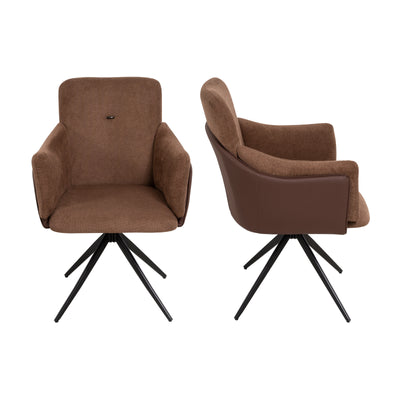 360° Swivel Home Office Desk Chairs Set of 2,Dining Chairs with Arm, Upholstered Bedroom Chairs with Metal Base,Makeup Chair for Vanity, for Living Room, Bedroom,Study Room,Dining Room(Dark Brown)