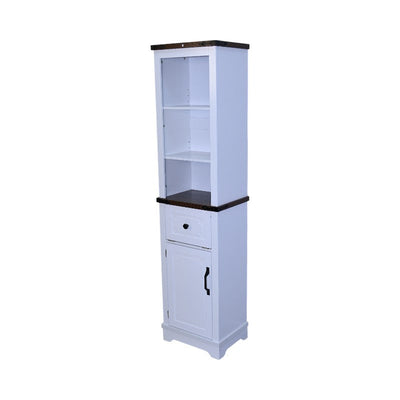 Narrow cabinet,Bathroom Storage Cabinet, Farmhouse Storage Cabinet with Adjustable Shelves & Storage Drawer, Tall Linen Tower for Bathroom, Living Room, White with black walnut color (top)