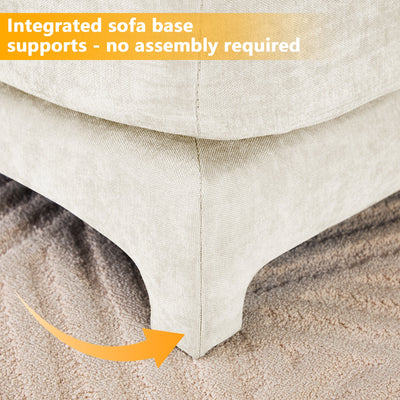 Elegant Chenille Three-Seater Sofa with Movable Ottomans, High-Resilience Sponge, Beige