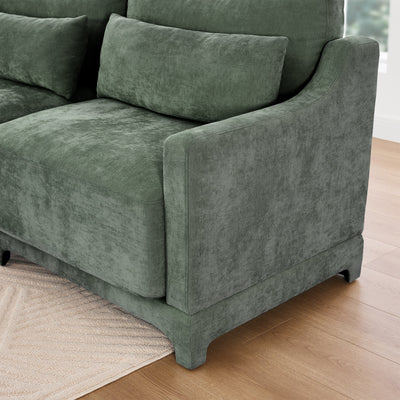 Stylish Two-Seater Sofa with Ottoman and Lumbar Pillows, Green Chenille Fabric, Ergonomic Design