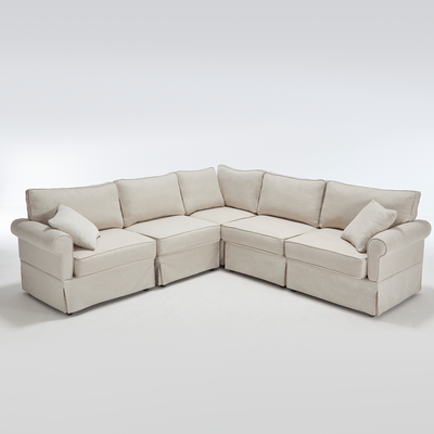 [NEW ARRIVED] [VIDEO PROVIDED]   Modular Sectional Sofa Set,Convertible L Shaped Couch ,5 Seat,Reversible Sectional Sofa Couch,Upholstered,Corner Sofa,Rolled Arms,Soft Linen Fabric,  Beige
