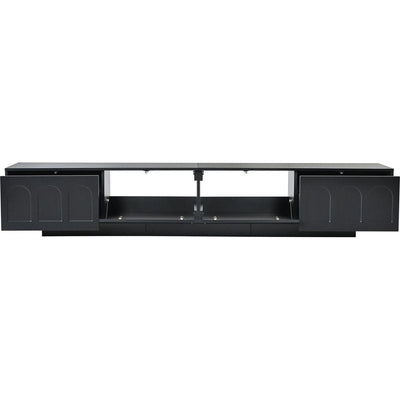 TV Stand with Fluted tempered Glass Doors for TVs Up to 95", Functional Media Console with Arched Cabinet Doors, Entertainment Center with APP-Controlled LED Light for Living Room, Black