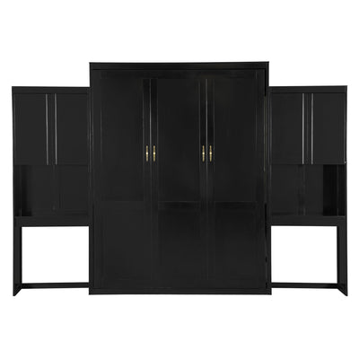 Queen Size Murphy Bed with Desk, Vanity and Cabinets, Espresso