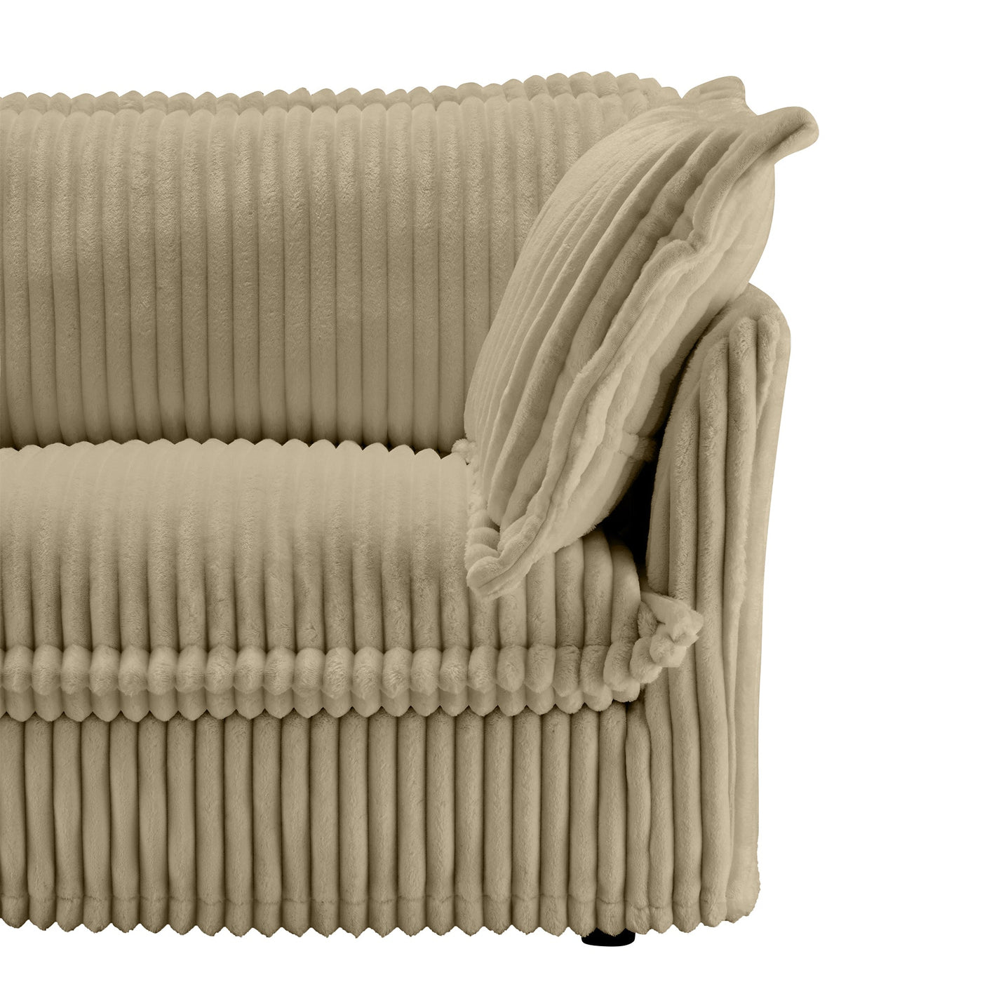 Slip-covered Armchair with 1 Big Back Cushion and 2 Big Toss Pillows, Single Deep Seat Comfy Single Couch Sofa Multiple Large Soft Pillows, Camel Corduroy Fabric