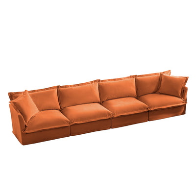Slipcovered Long Sofa, 4 Seater Sofa with Removable Cover, Extra Deep Couch for Living Room, ,Chenille Fabric Cloud Like Comfy Sofa Couch, Orange Chenille Fabric