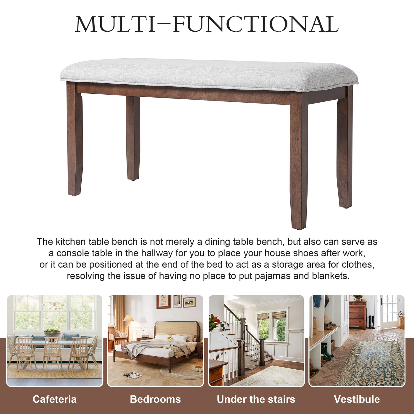 6-Piece Extendable Dining Table Set, 60–78 in. Wood Table with Removable Leaf, 4 Upholstered Chairs and Bench, Cherry Finish
