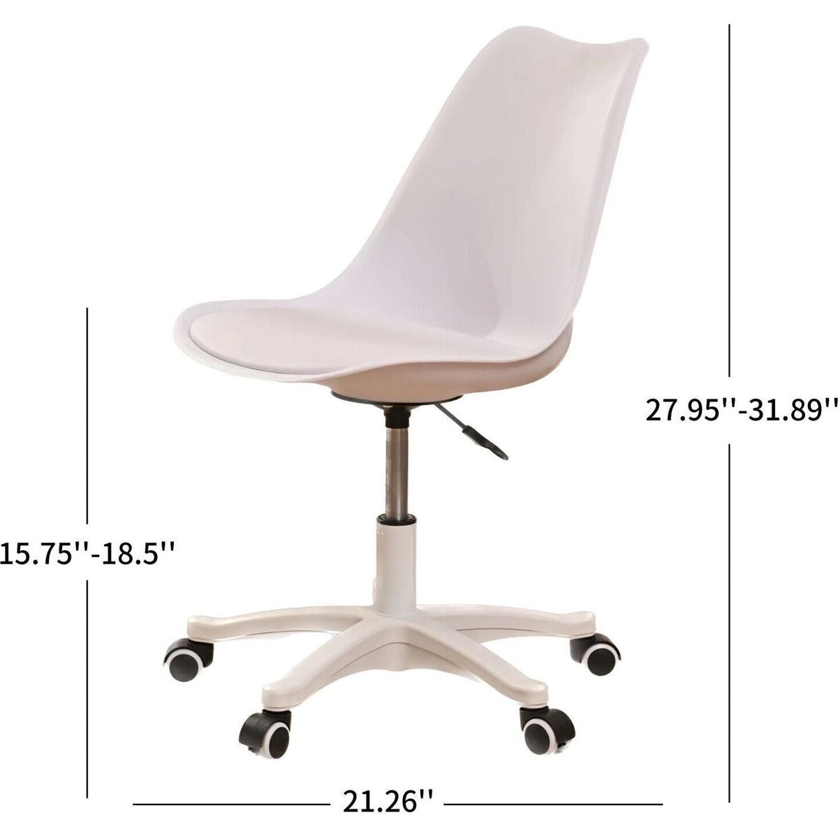 Armless Office Chair,Ergonomic Small Computer Desk Chair with Wheels,Adjustable Rolling Chair, Support Swivel Task Chair for Small Spaces living room,bedroom(White)