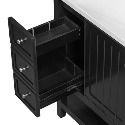 36' Bathroom Vanity with Sink Combo, One Cabinet and Three Drawers, Solid Wood and MDF Board, Black (Old Sku:SY999505AAB)