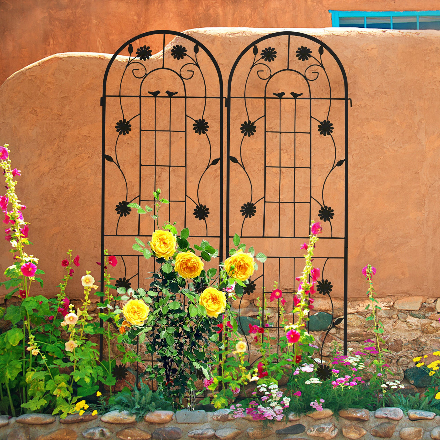 2 Pack Metal Garden Trellis 71' x 19.7' Rustproof Trellis for Climbing Plants Outdoor Flower Support Black