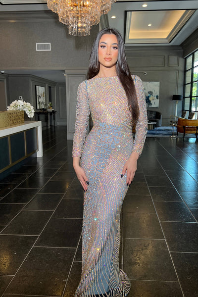 Farah Long Sleeve Embellished Dress