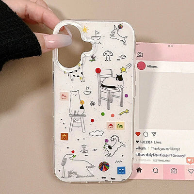 Ins Cute Line Cat Dog Phone Case